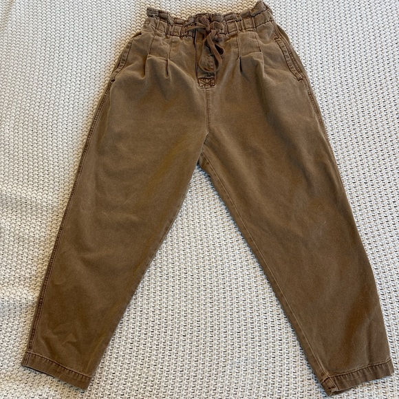 Free the people button fly ankle pleated pants/Brown high-waisted /drawstring /S - Picture 4 of 16